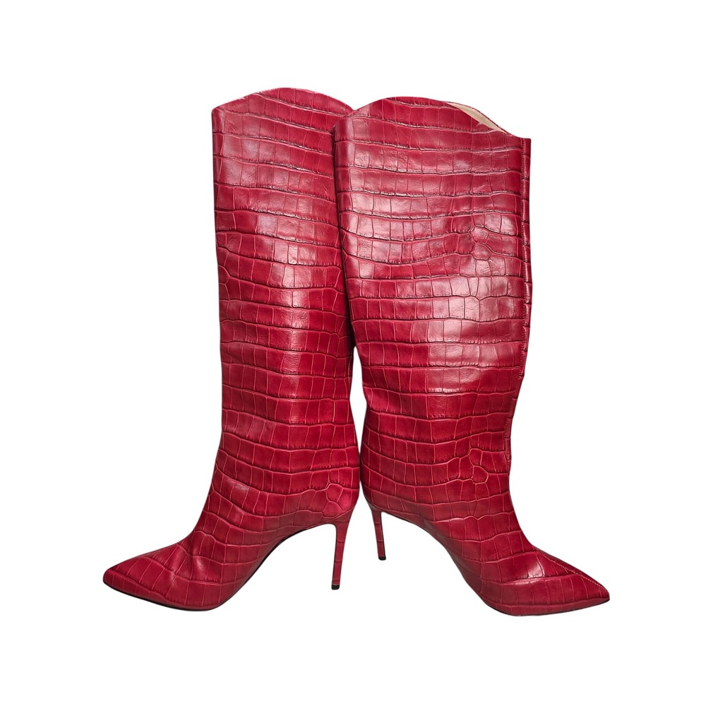 Schutz Maryana Red Croc Embossed Leather Knee High Stiletto Boots Size 8B